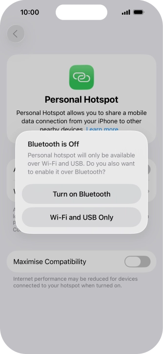 If Wi-Fi is turned on, press Wi-Fi and USB Only.