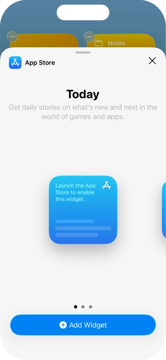 Slide your finger right or left on the screen to select the required widget size.