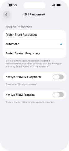 Press the required setting.