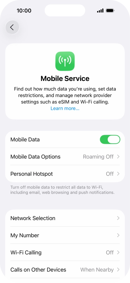 Press Mobile Data Options.