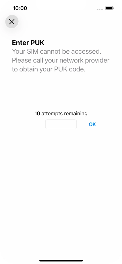 Key in the PUK and press OK.