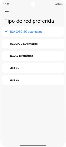 Pulsa el tipo de red deseado.
