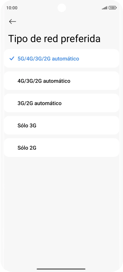 Pulsa el tipo de red deseado.
