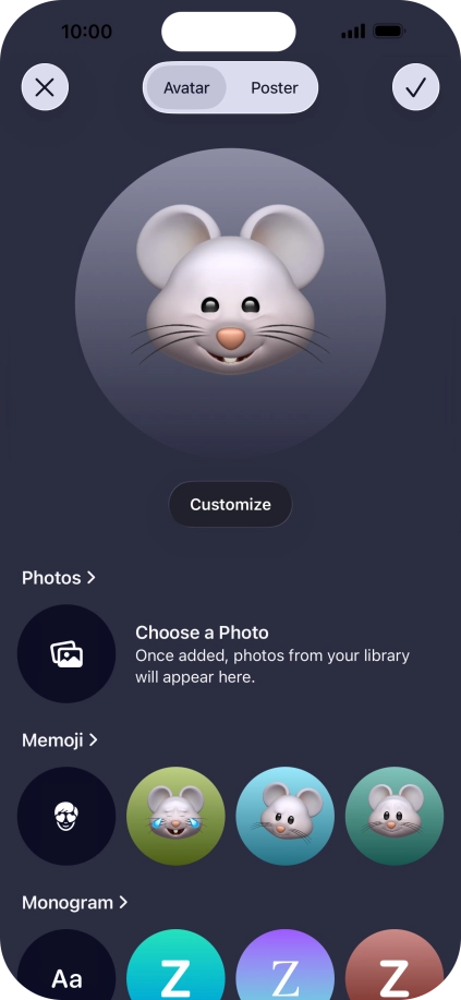 Press the required category and follow the instructions on the screen to select and save the required picture to your Contact Poster.
