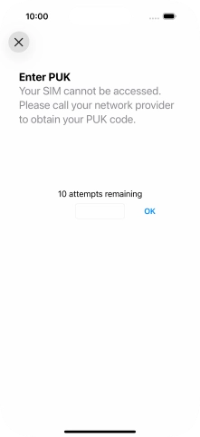 Key in the PUK and press OK.