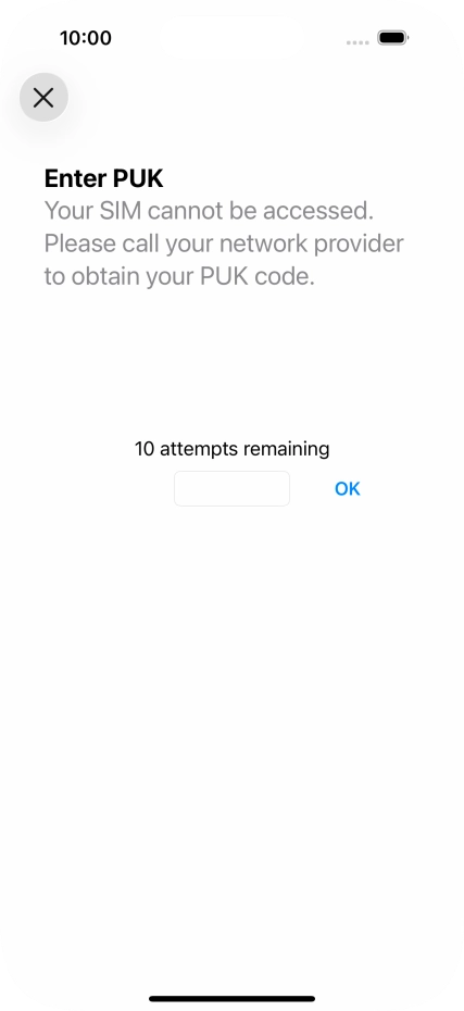 Key in the PUK and press OK.