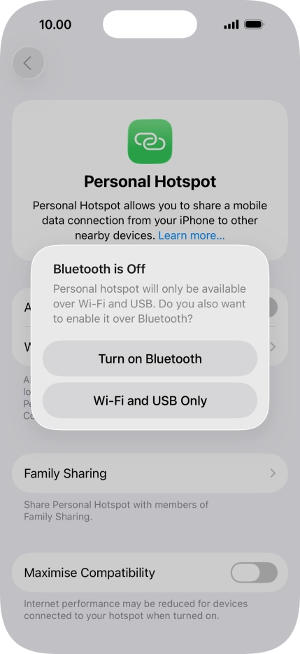 If Wi-Fi is turned on, press Wi-Fi and USB Only.
