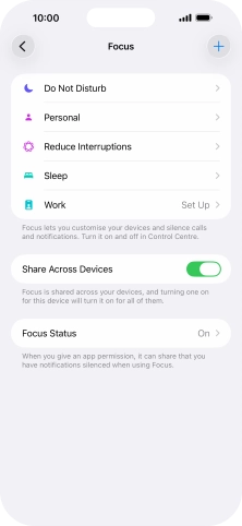 Press the required focus mode.