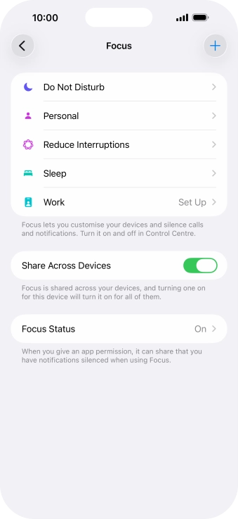Press the required focus mode.