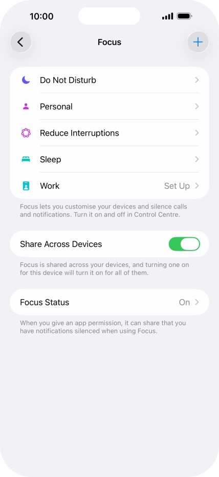 Press the required focus mode.