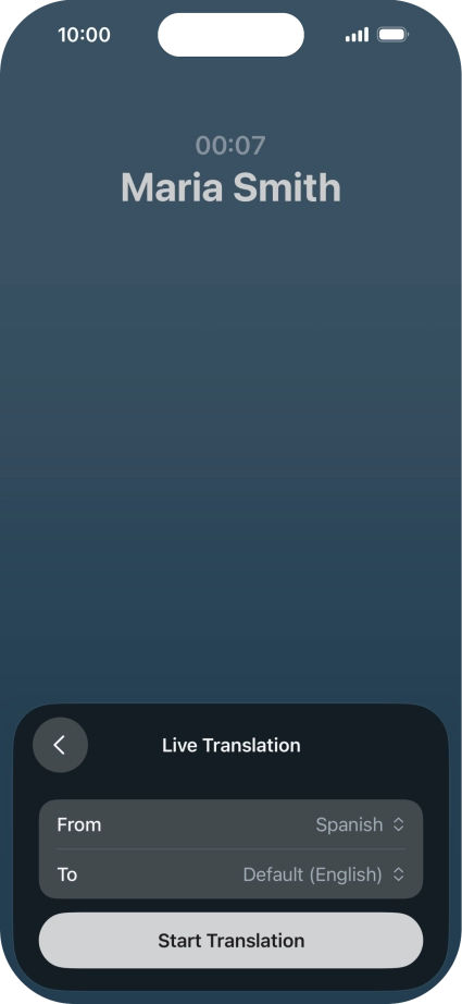 Press Start Translation to use Live Translation during your call.