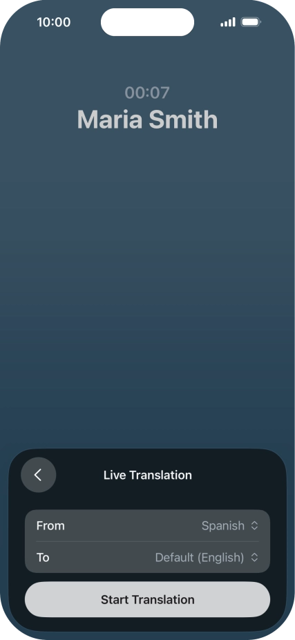 Press Start Translation to use Live Translation during your call.