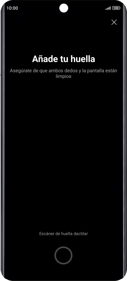 Sigue las indicaciones de la pantalla para crear una huella digital como código de seguridad.