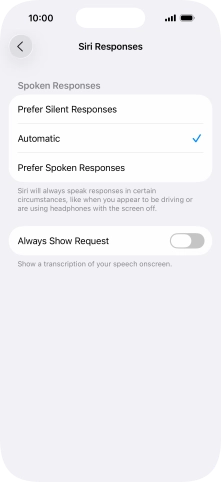 Press the required setting.