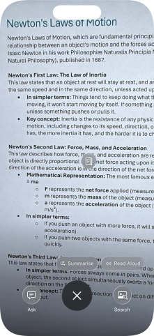 To use visual intelligence on a text, take a picture of the text, press the required setting and follow the instructions on the screen to use the function.