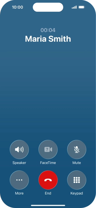 Press the end call icon to end the call and return to the home screen.