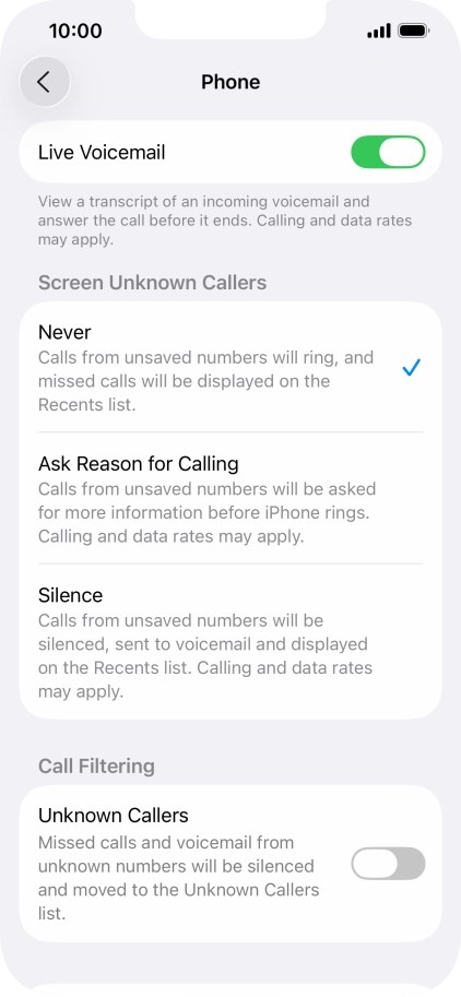 Press the indicator next to 