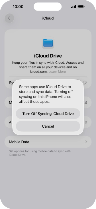 If you turn off the function, press Turn Off Syncing iCloud Drive.