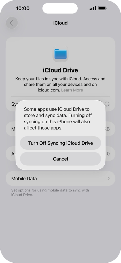 If you turn off the function, press Turn Off Syncing iCloud Drive.