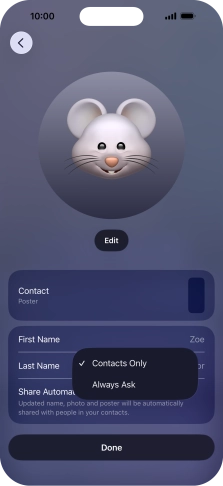 Press the required setting.