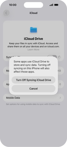 If you turn off the function, press Turn Off Syncing iCloud Drive.