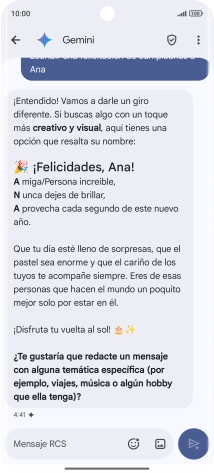 La propuesta de texto de Gemini se visualiza ahora en la pantalla.