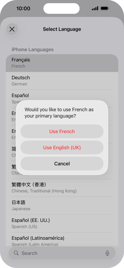 To select the new language as the default phone language, press Use ‹language›.