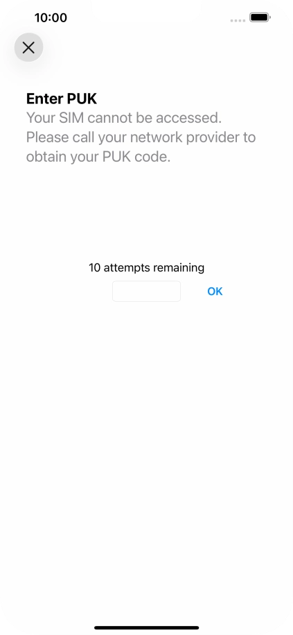 Key in the PUK and press OK.