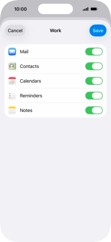 Press the indicators next to the required data types to turn synchronisation of each data type on or off.