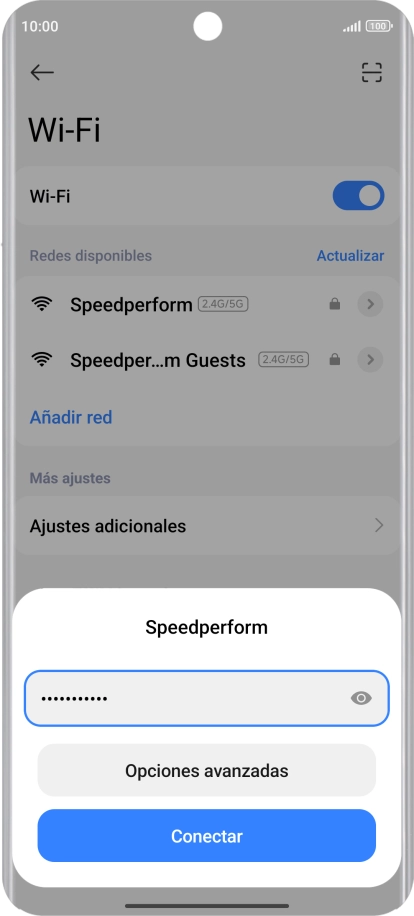 Introduce la contraseña de la red wifi y pulsa Conectar.