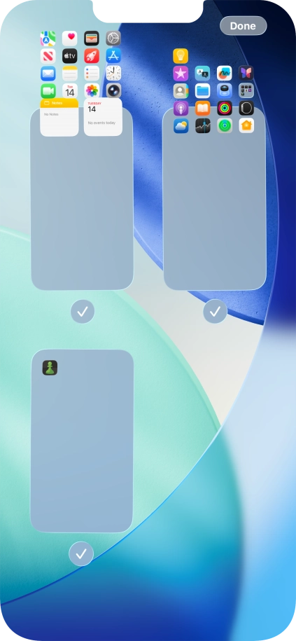 Press the fields below the required home screen pages to select or deselect them.