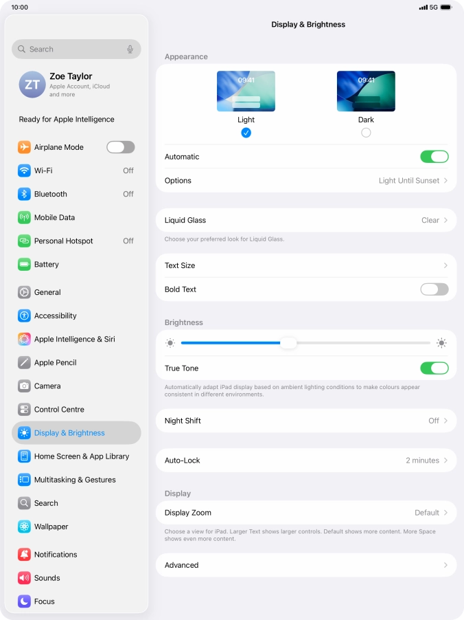 If you turn on the function, press Options and follow the instructions on the screen to select the required period of time for Dark Mode.