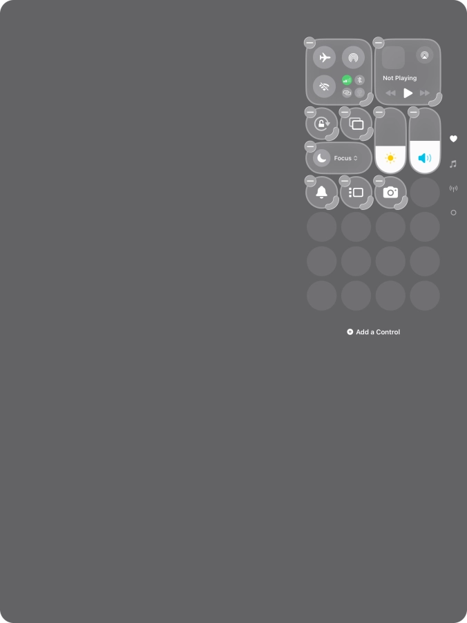 Press Add a Control and follow the instructions on the screen to add the required function to Control Centre.