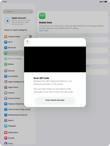 Place the QR code you've received inside the tablet camera frame to scan the code.