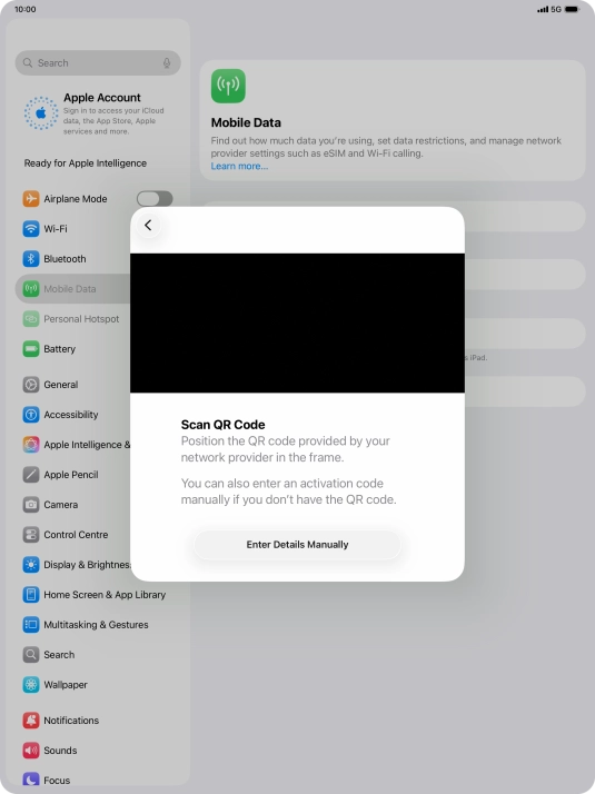 Place the QR code you've received inside the tablet camera frame to scan the code.