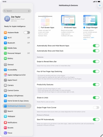 Press the indicators next to the required settings to turn them on or off.