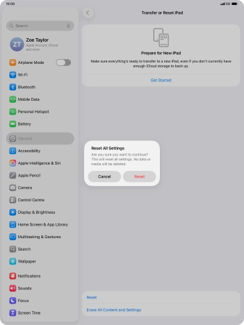 Press Reset. Wait a moment while the factory default settings are restored. Follow the instructions on the screen to set up your tablet and prepare it for use.