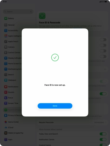 Press Done. If you haven't previously selected a lock code, key in a code of your own choice twice.