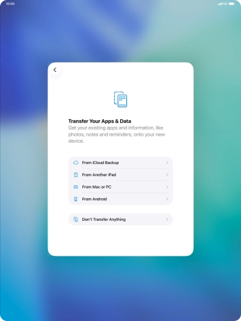 When this screen is displayed, your tablet is ready to restore content from an iCloud backup.