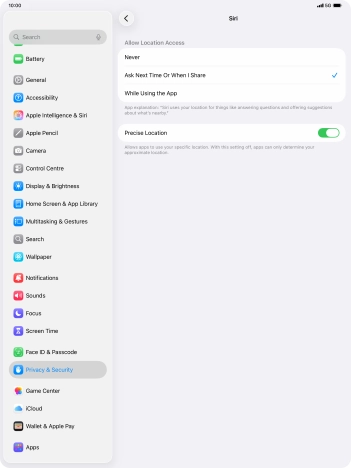 Press the required setting to turn the function on or off.