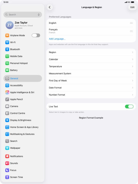 To subsequently select another language as the default language, press the move icon next to the required language and drag it to the top of the list.