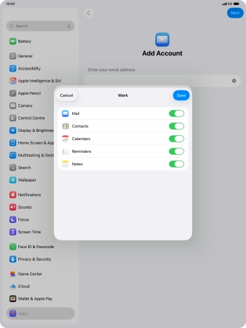 Press the indicators next to the required data types to turn synchronisation of each data type on or off.