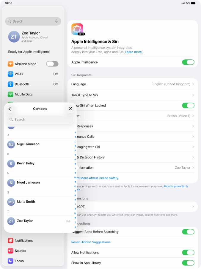 Press the required contact.