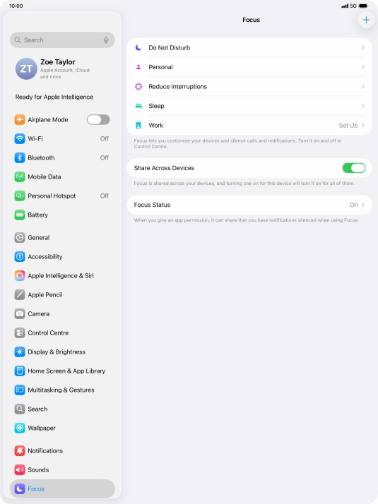 Press the required focus mode.
