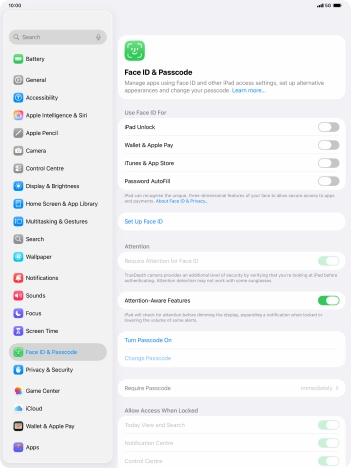 Press Turn Passcode On and key in a lock code of your own choice twice.