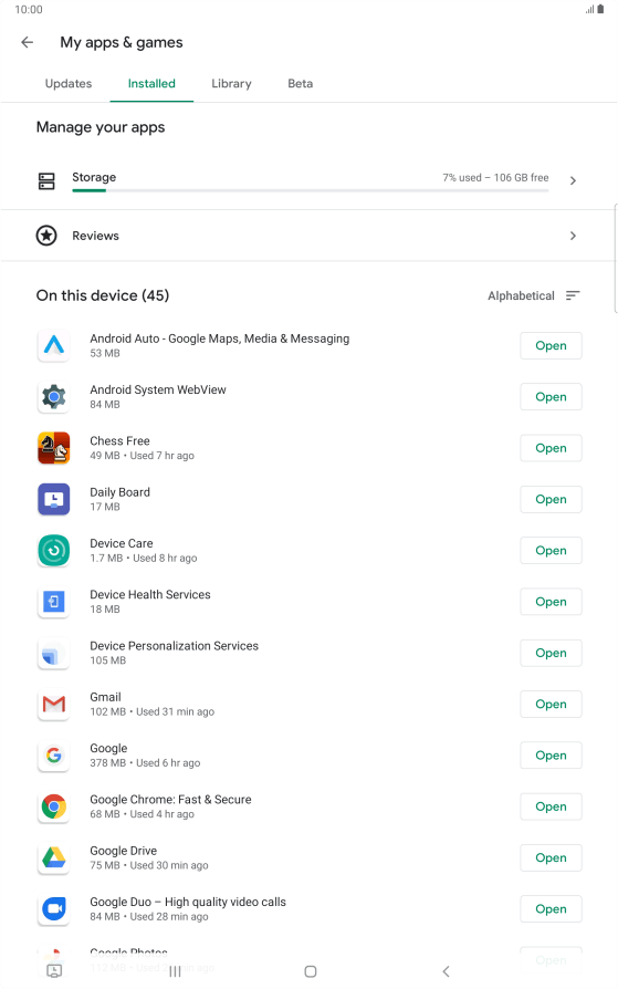 Guide for the Samsung Galaxy Tab S7+ 5G Uninstall apps Vodafone