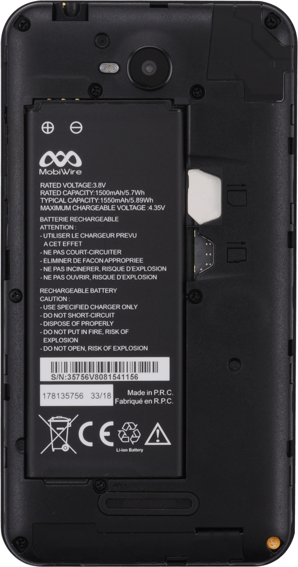 Place the battery in your phone (bottom first), matching the battery contacts with the phone contacts, and press the battery into place.