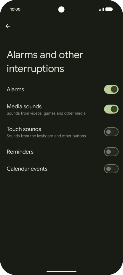 Press the required settings to turn sound and vibration for the selected functions on or off.
