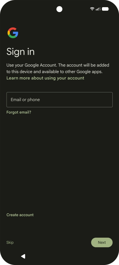 Press Email or phone and key in the username for your Google account.