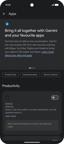 Press the indicator next to the required extension to turn on the function.